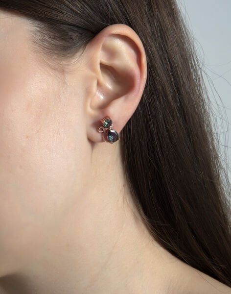 Damla Taşlı Gümüş Kedi Küpe MİSTİK TOPAZ