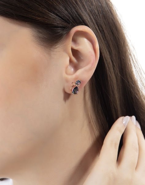 Damla Taşlı Gümüş Kedi Küpe MİSTİK TOPAZ