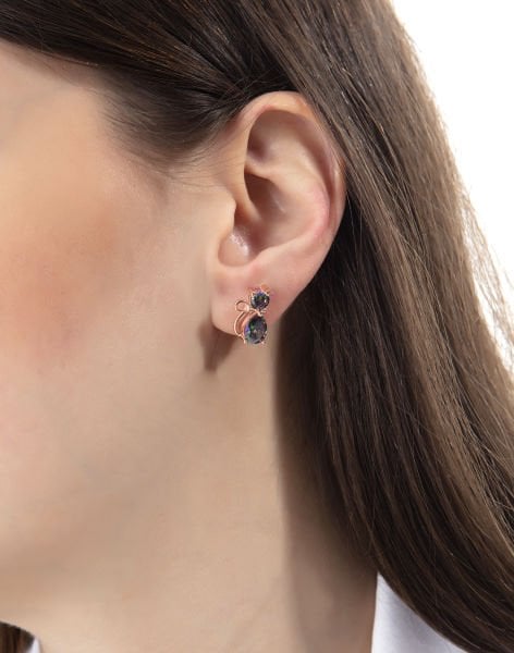 Damla Taşlı Gümüş Kedi Küpe MİSTİK TOPAZ