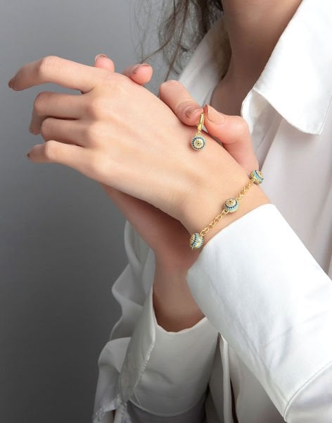 Nazarlı Doc Gümüş Bileklik ve Küpe Kombin