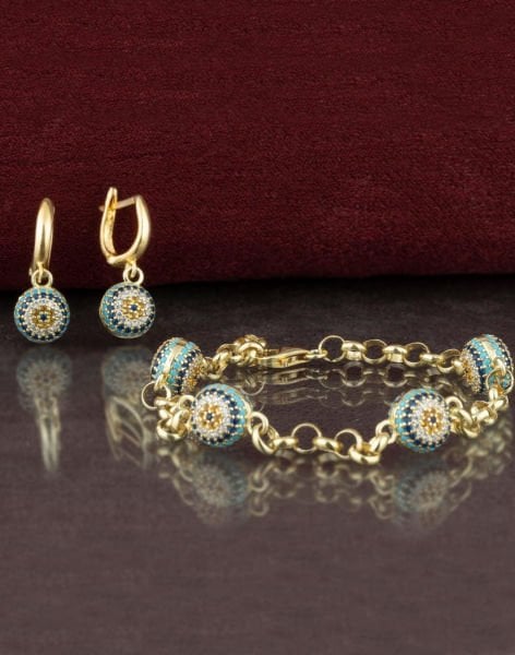 Nazarlı Doc Gümüş Bileklik ve Küpe Kombin