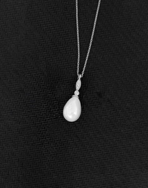 925 Ayar Gümüş Elegance Damla İnci Kolye Rodyum Kaplama