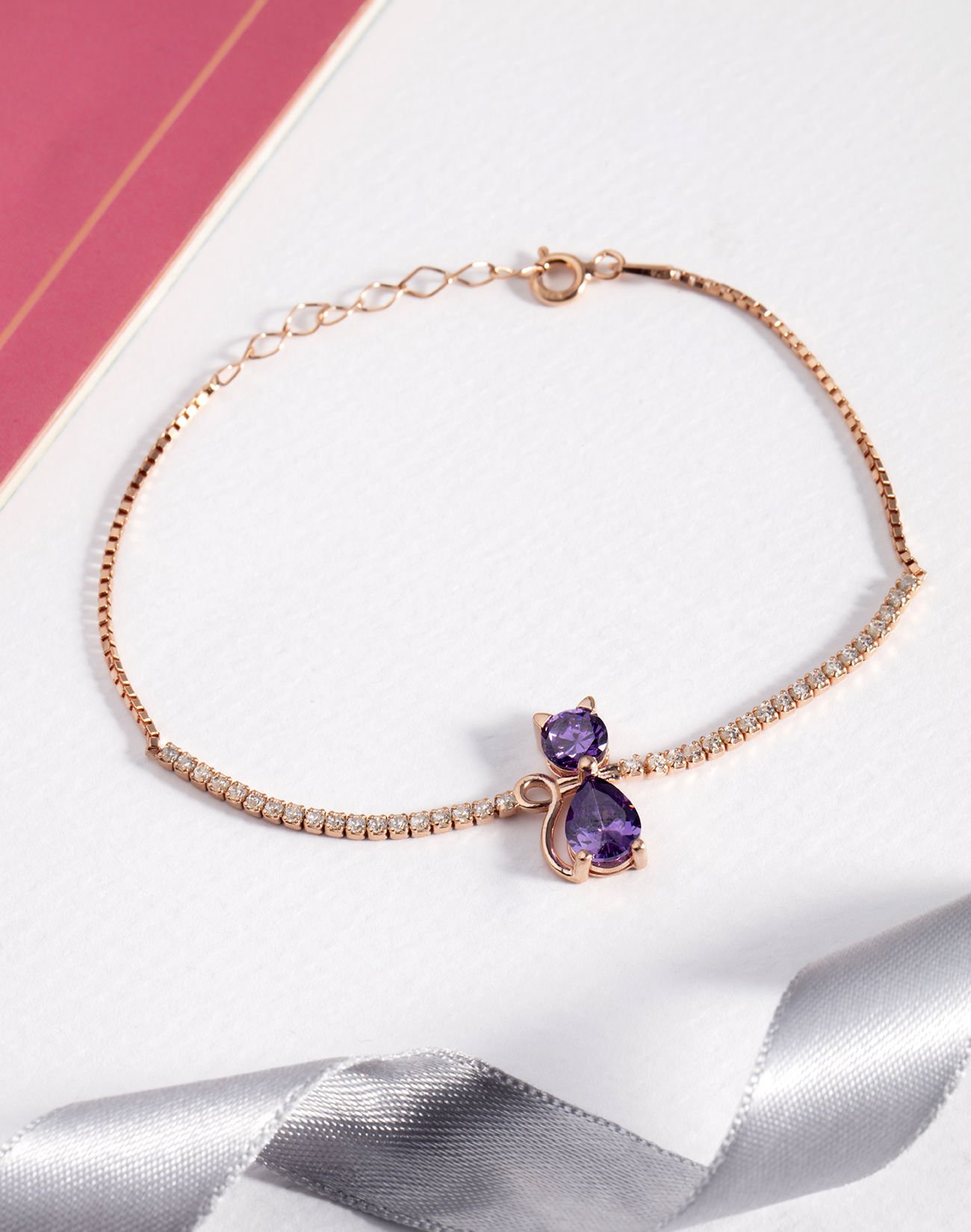 Damla Taşlı Gümüş Kedi Bileklik