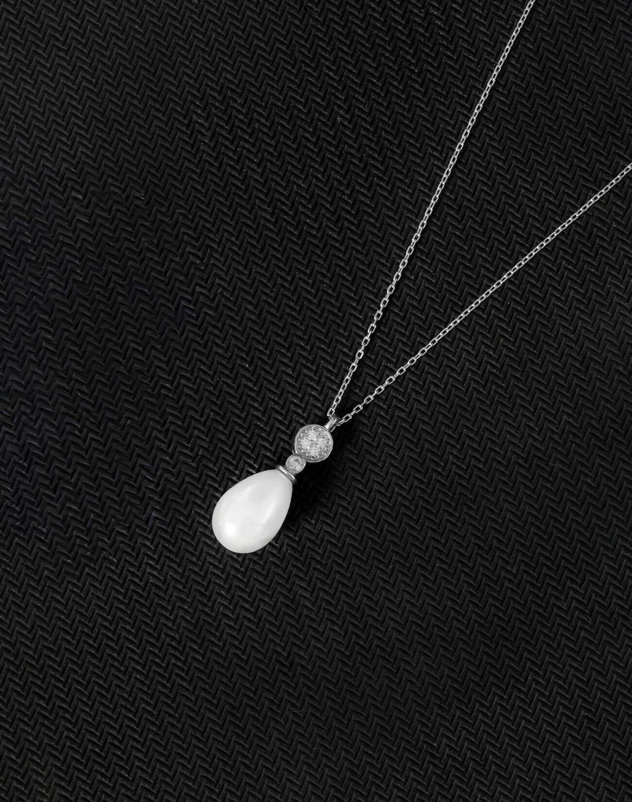 925 Ayar Gümüş Minimal Taşlı Damla İnci Kolye