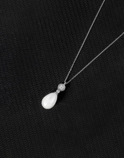 925 Ayar Gümüş Minimal Taşlı Damla İnci Kolye