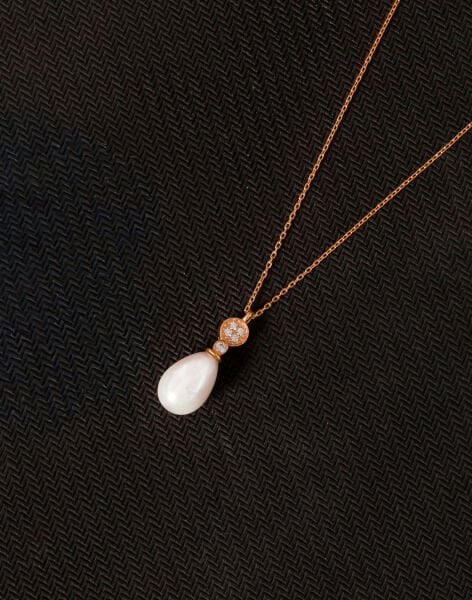 925 Ayar Gümüş Minimal Taşlı Damla İnci Kolye