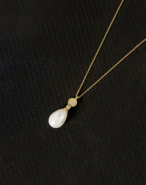 925 Ayar Gümüş Minimal Taşlı Damla İnci Kolye