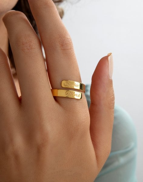 Kişiye Özel İki İsimli Kıvrım Gümüş Yüzük