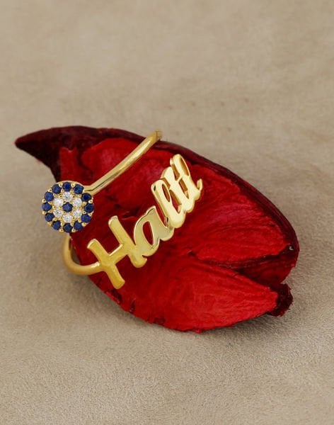 Kişiye Özel Tek İsimli Nazarlı Gümüş Yüzük