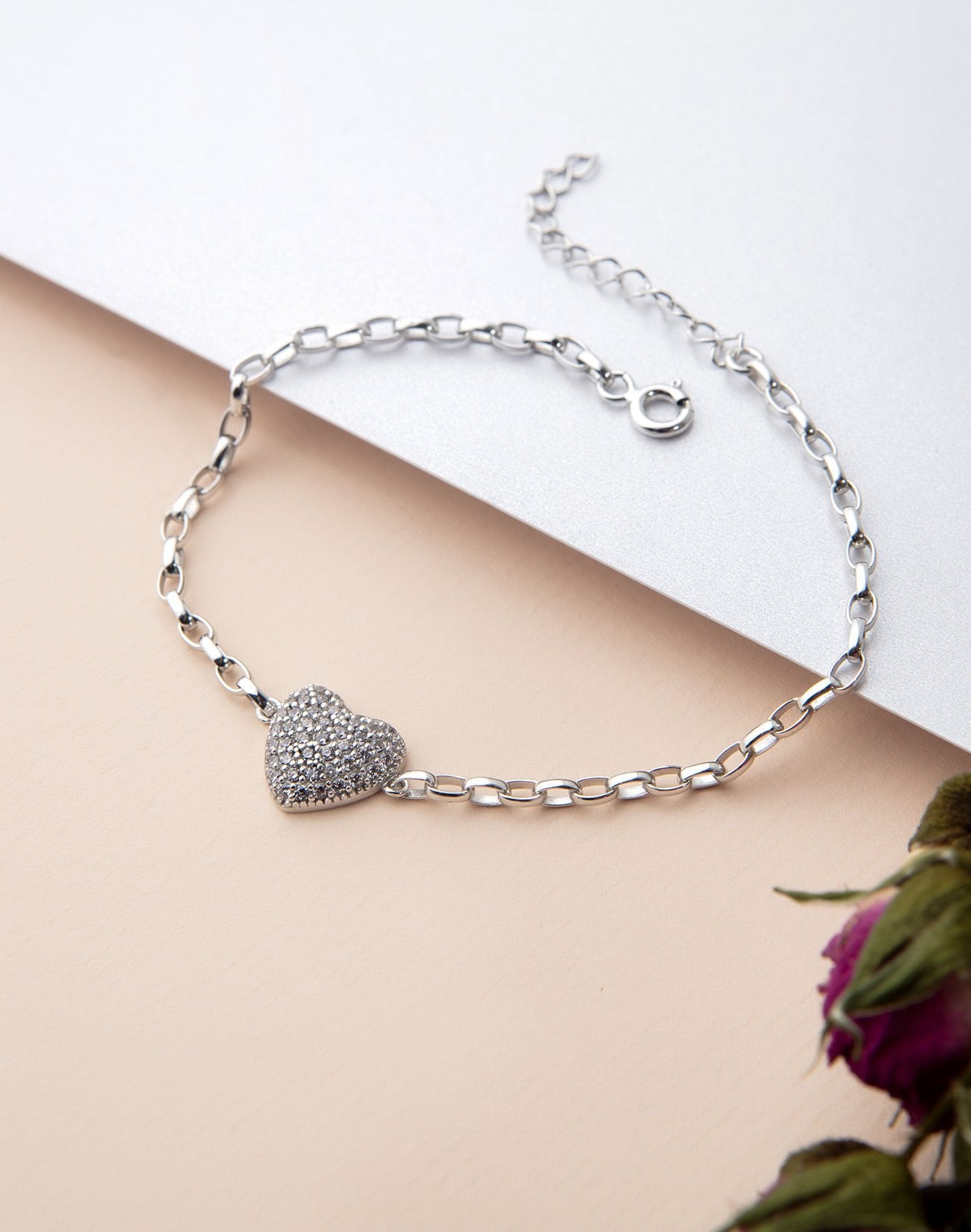 Doc Zincirli Kalp Modeli Gümüş Bileklik