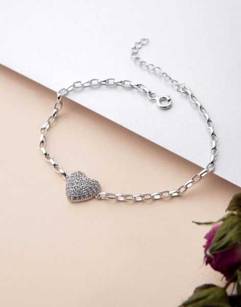 Doc Zincirli Kalp Modeli Gümüş Bileklik