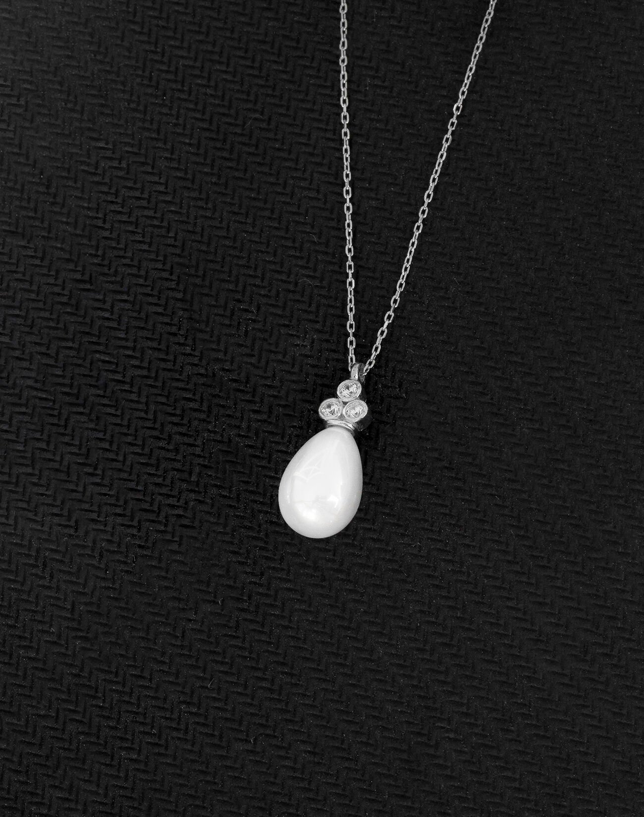 925 Ayar Gümüş Zirkon Taşlı Tria Damla İnci Kolye