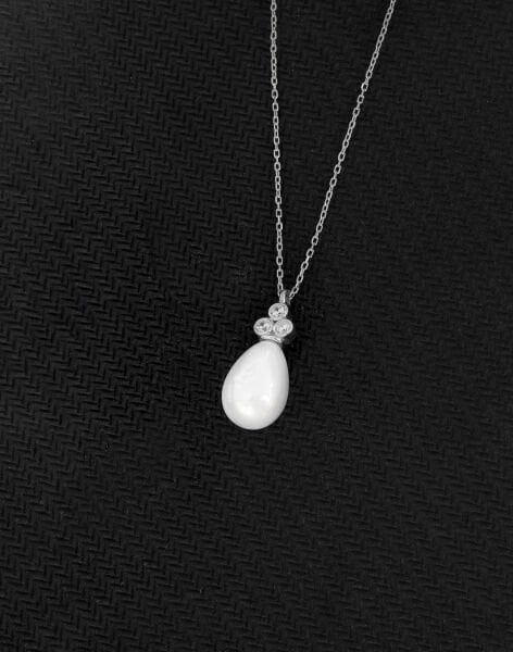 925 Ayar Gümüş Zirkon Taşlı Tria Damla İnci Kolye