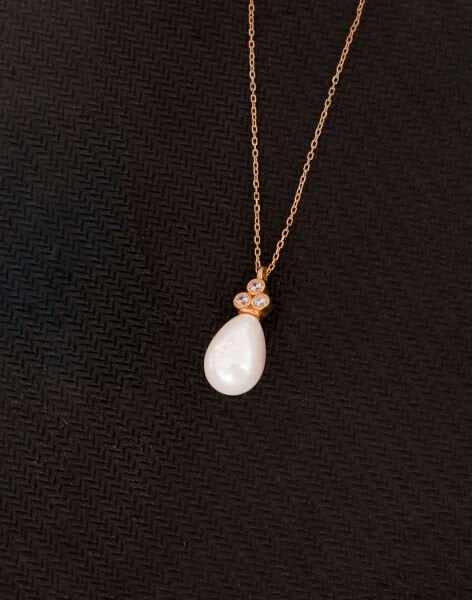 925 Ayar Gümüş Zirkon Taşlı Tria Damla İnci Kolye