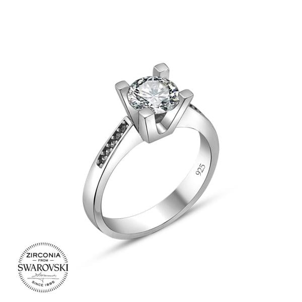 Swarovski Taşlı V Tırnak Gümüş Yüzük