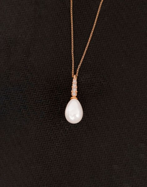 925 Ayar Gümüş Sıra Taşlı Damla İnci Kolye