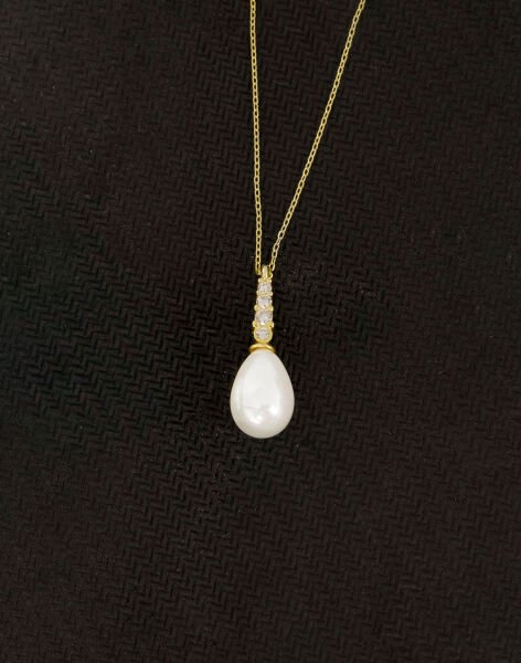 925 Ayar Gümüş Sıra Taşlı Damla İnci Kolye