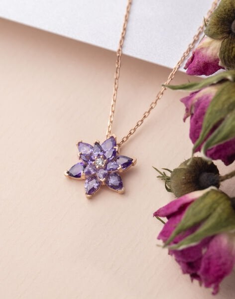925 Ayar Gümüş Lotus Çiçeği Kolye MOR