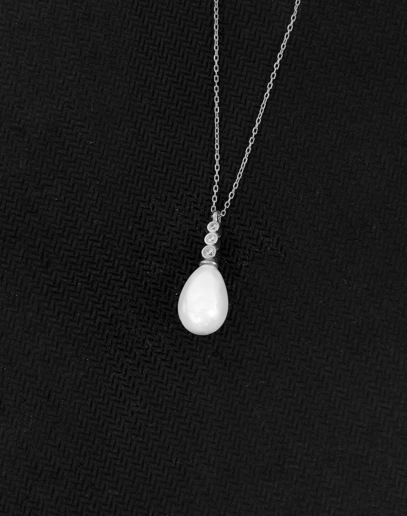 925 Ayar Gümüş Tria Modeli Damla İnci Kolye