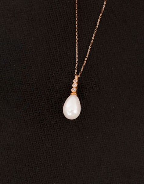 925 Ayar Gümüş Tria Modeli Damla İnci Kolye