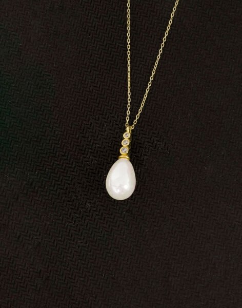 925 Ayar Gümüş Tria Modeli Damla İnci Kolye