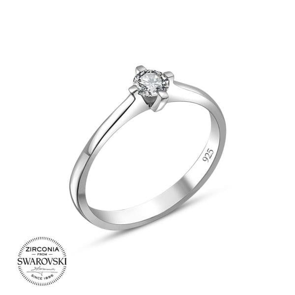 Swarovski Tek Taşlı Çıtır Gümüş Yüzük