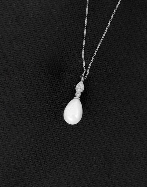 925 Ayar Gümüş Zirkon Taşlı Damla Modeli İnci Kolye