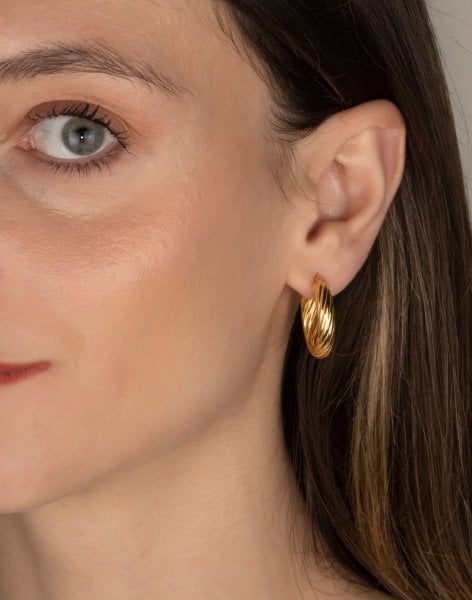 Kazayağı Modeli İçi Boş Gümüş Halka Küpe