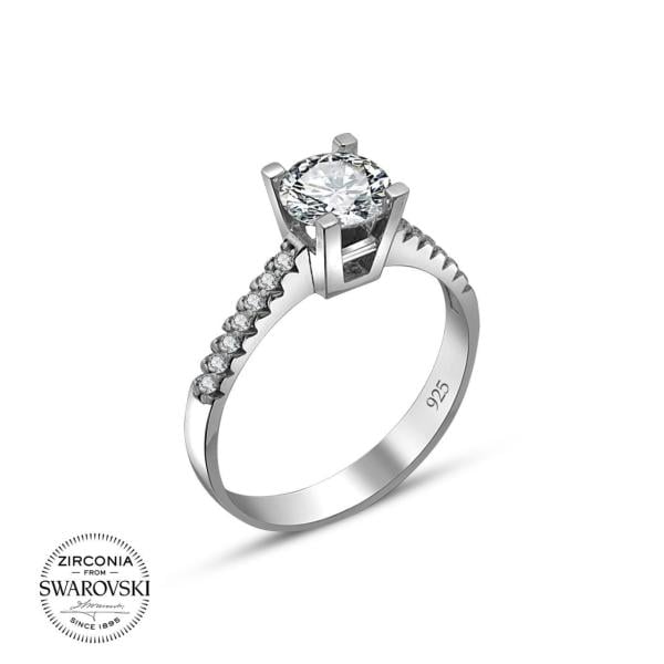 Swarovski Dört Tırnaklı Taşlı Gümüş Yüzük