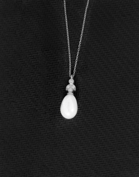 925 Ayar Gümüş Ay Işığı Damla İnci Kolye