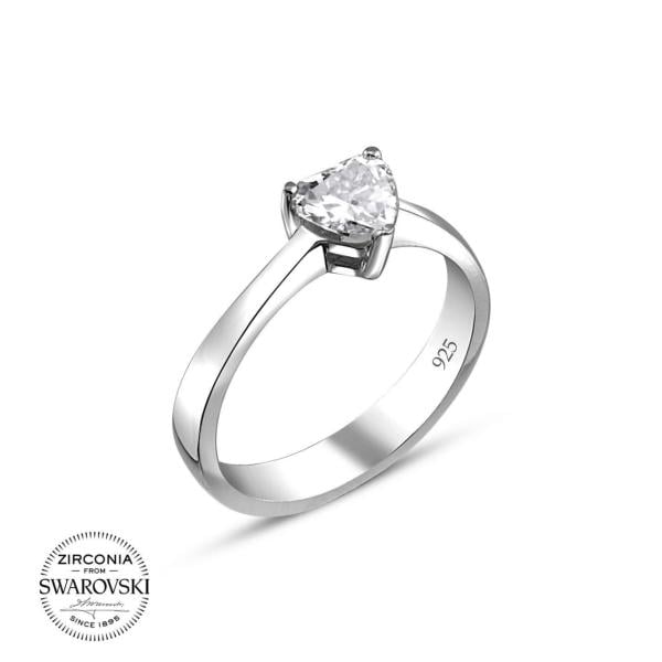 Swarovski Kalp Tek Taşlı Gümüş Yüzük