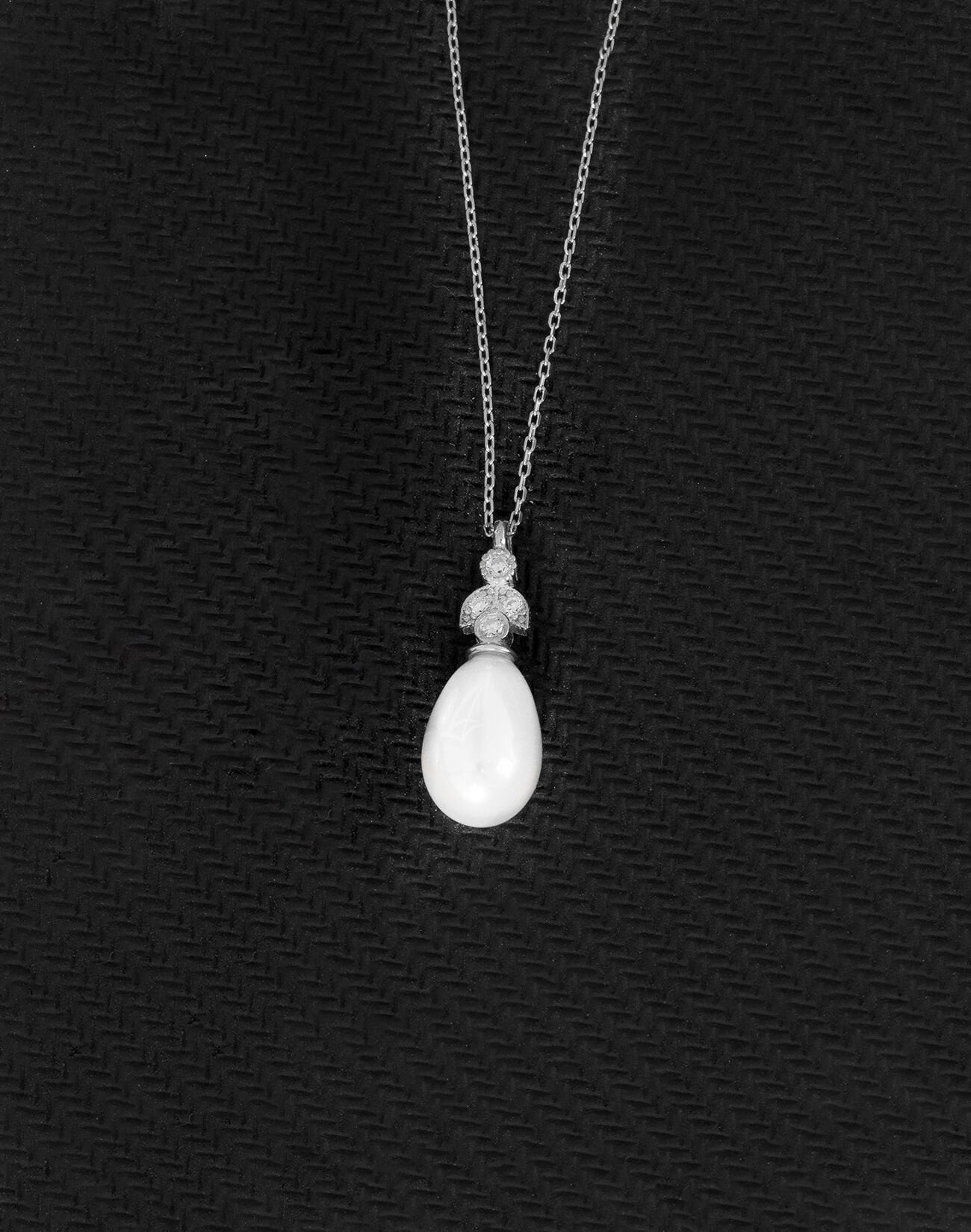 925 Ayar Gümüş Ay Işığı Damla İnci Kolye Rodyum Kaplama