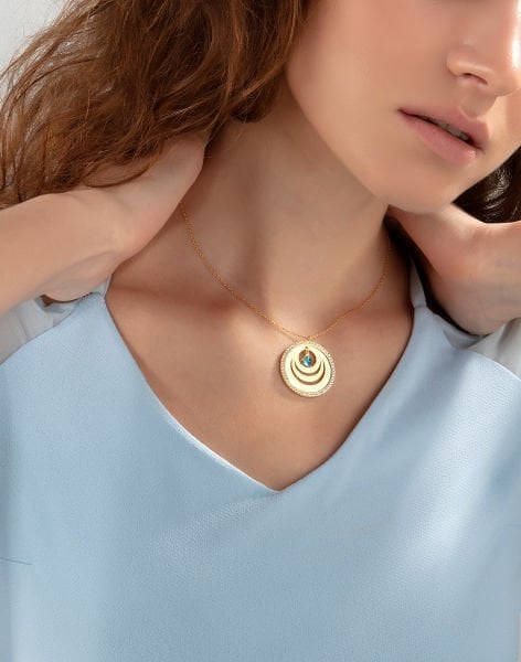 Kişiye Özel Taşlı Çerçeve Nazarlı Üç Halka Gümüş Kolye