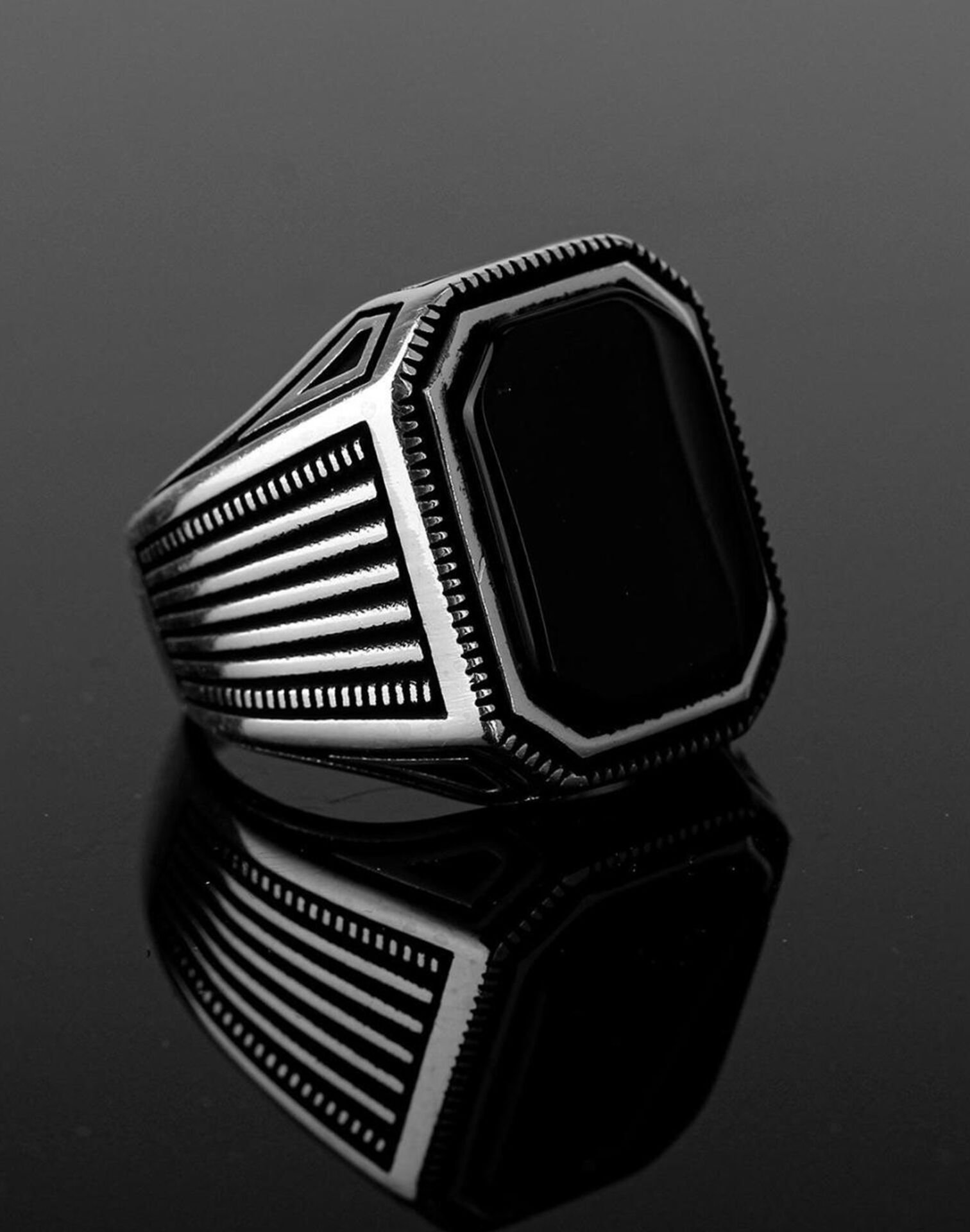 Kare Oniks Taşı Gümüş Erkek Yüzüğü