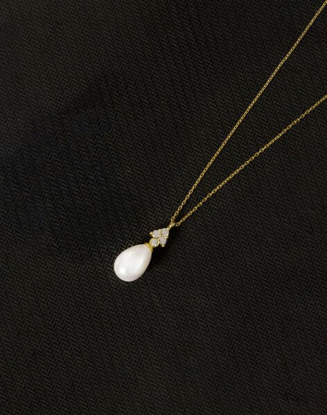 925 Ayar Gümüş Zirkon Taşlı Üçgen Damla İnci Kolye