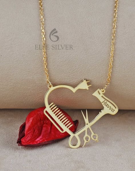 Else Silver Kişiye Özel Fön Tarak Makas Kuaför Tasarım Gümüş Kolye