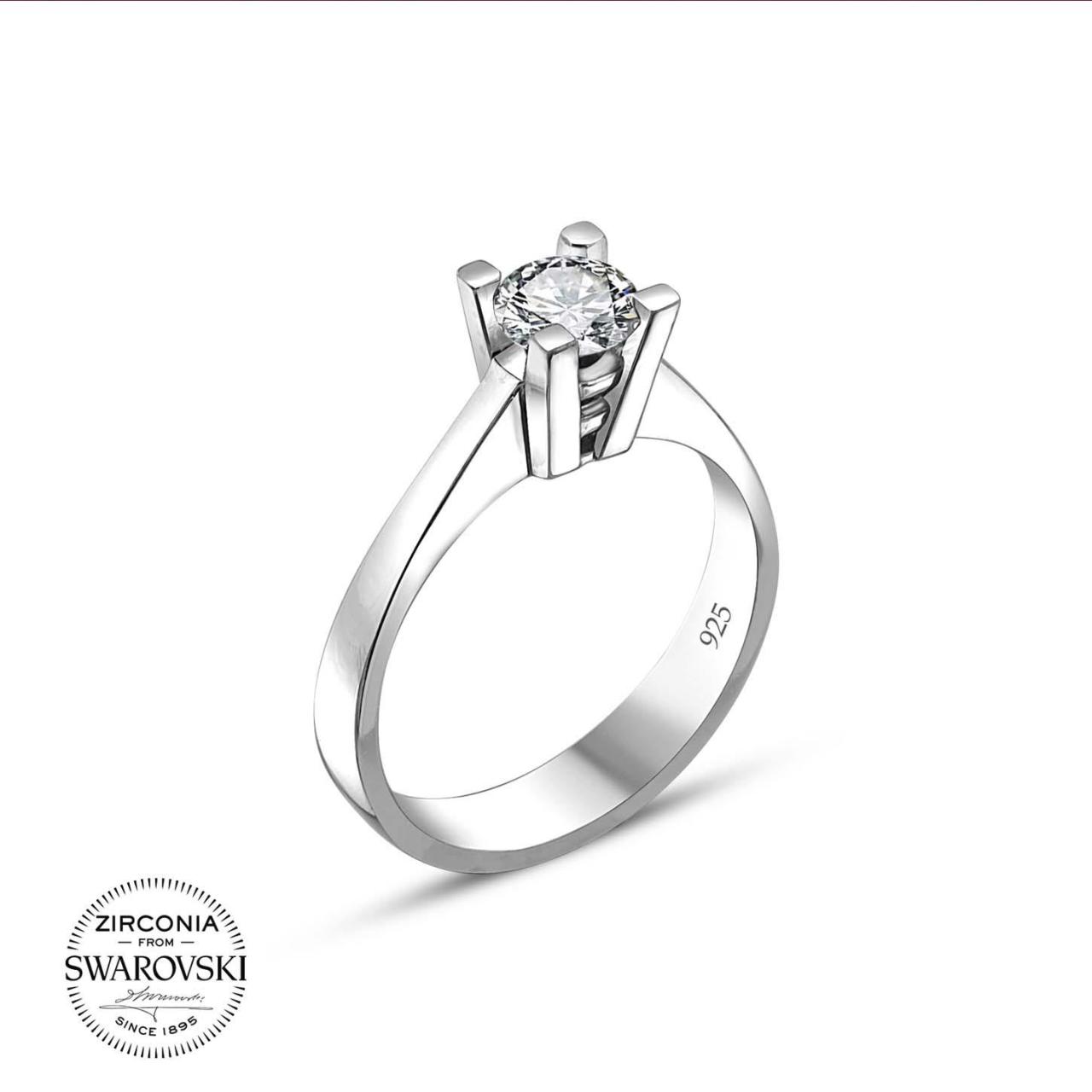 Swarovski Pırlanta Montörü Tek Taş Gümüş Yüzük