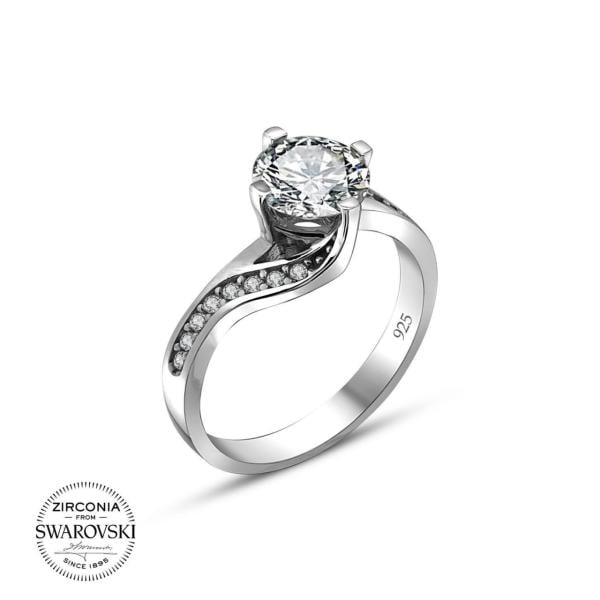 Swarovski Tek Taşlı Gümüş Kıvrım Yüzük