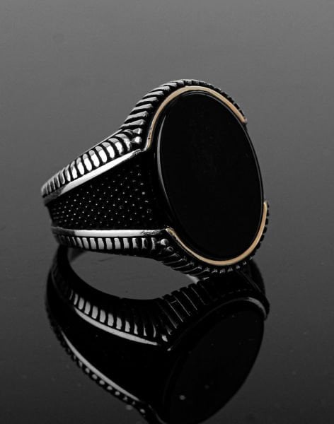 Oval Oniks Taşlı Gümüş Erkek Yüzüğü