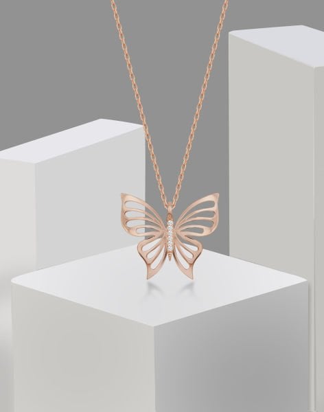 Parlak Gümüş Kelebek Kolye