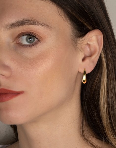 Klasik Bombeli Süzme İçi Boş Gümüş Halka Küpe