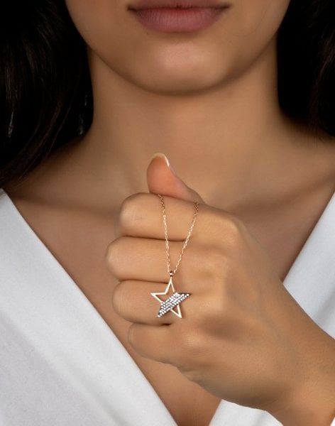 Pırlanta Modeli Gümüş Yıldız Kolye