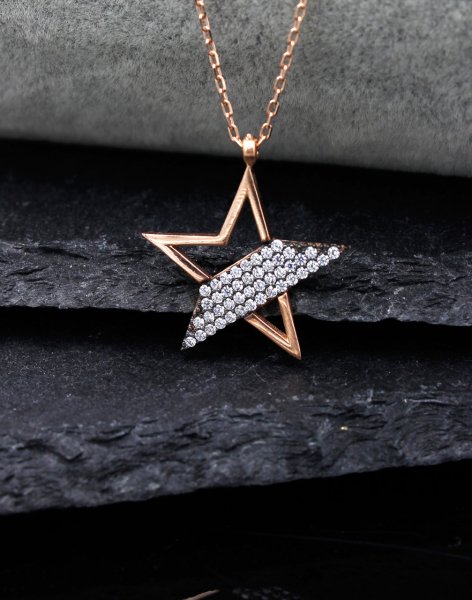 Pırlanta Modeli Gümüş Yıldız Kolye