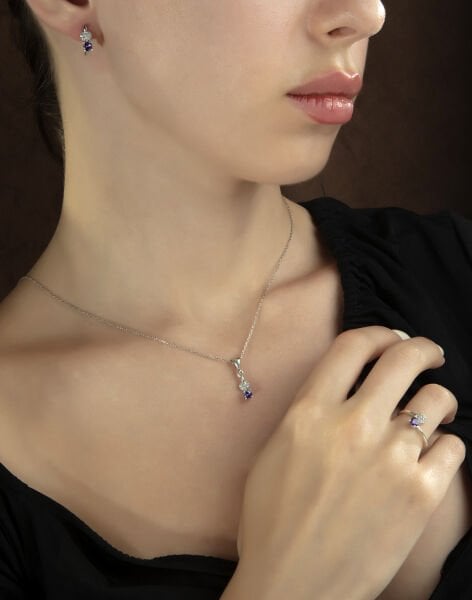 Prenses Modeli Kalpli Gümüş Takı Seti MOR - 15