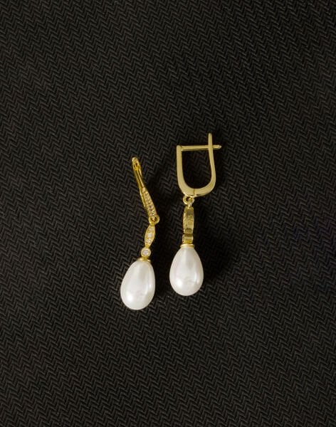 925 Ayar Gümüş Elegance Damla İnci Küpe 14 Ayar Altın Kaplama