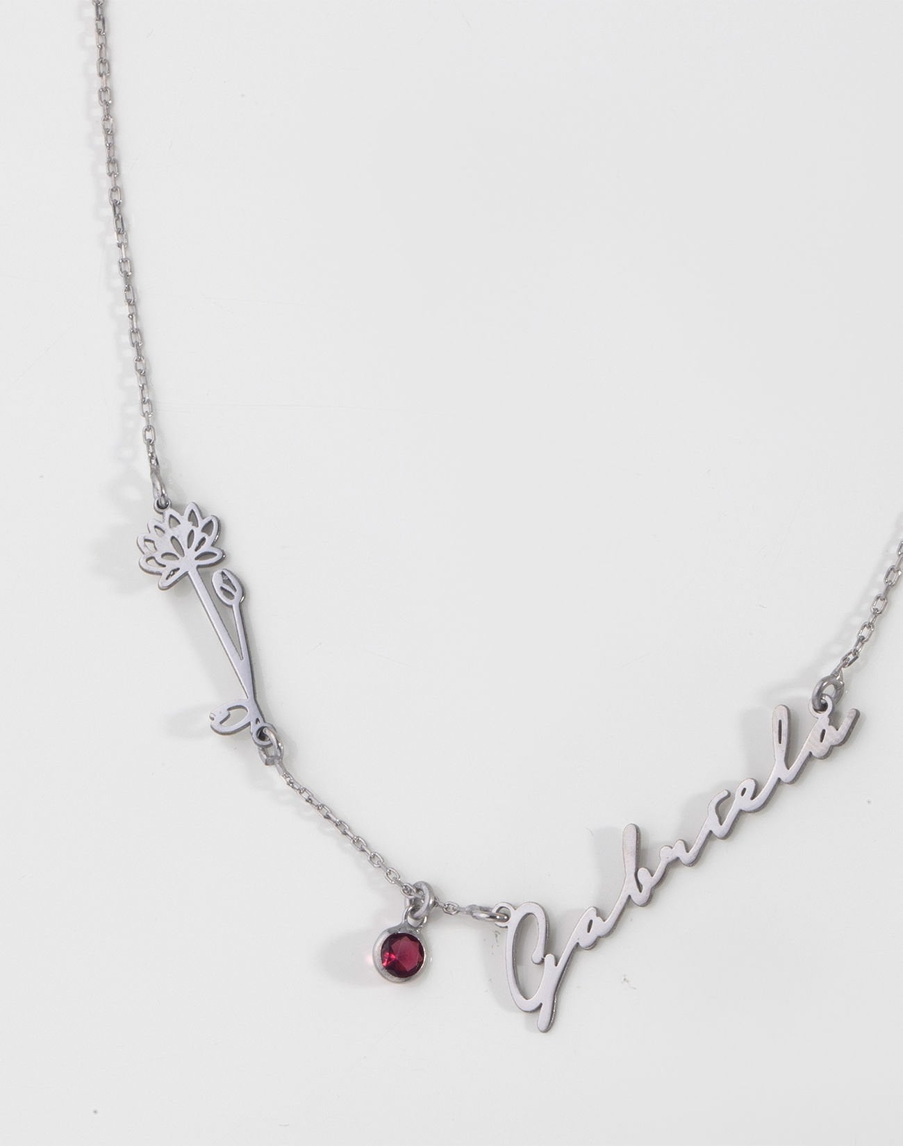 Kişiye Özel Doğum Çiçeği ve Doğum Taşı İsimli Kolye Rodyum Kaplama