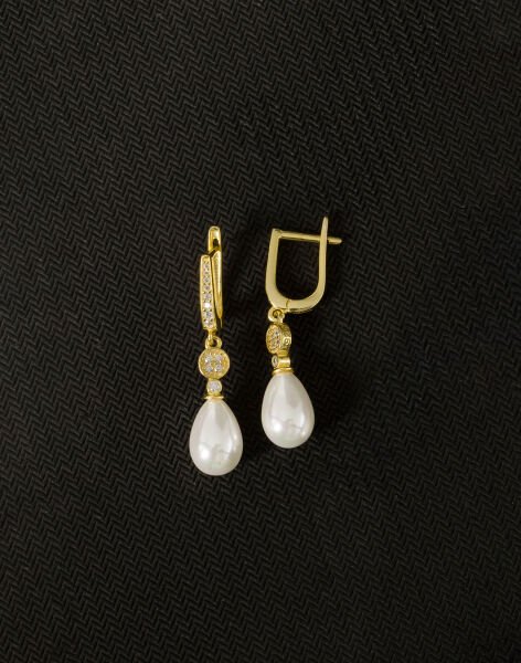 925 Ayar Gümüş Minimal Taşlı Damla İnci Küpe