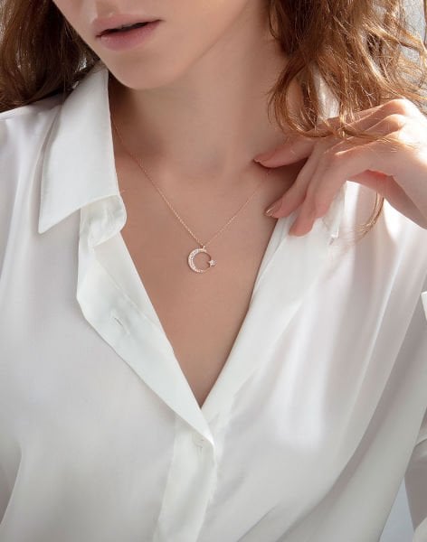 925 Ayar Gümüş Ay Yıldız Kolye