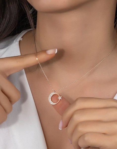 925 Ayar Gümüş Ay Yıldız Kolye