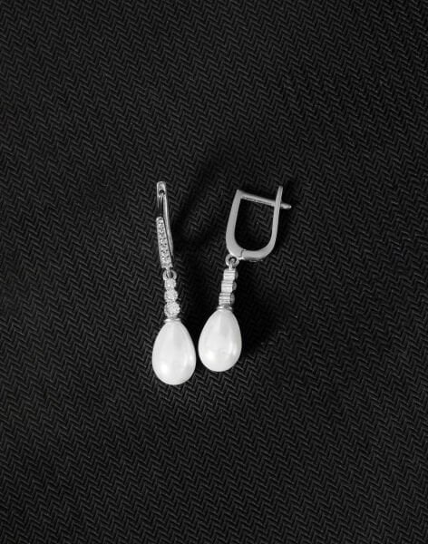 925 Ayar Gümüş Süzme Damla İnci Küpe Rodyum Kaplama